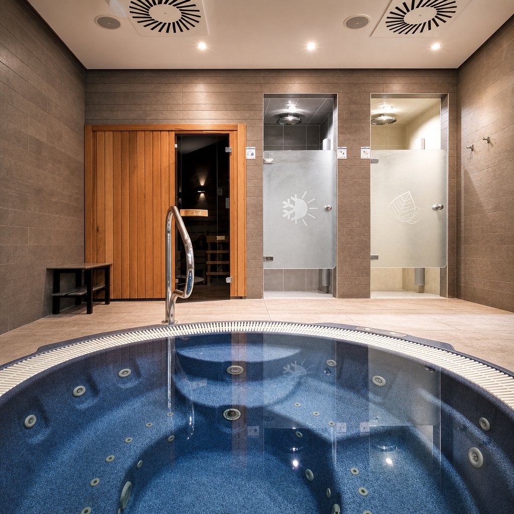 Circuito de spa con jacuzzi, sauna y duchas del Hotel Acuazul en Peñíscola